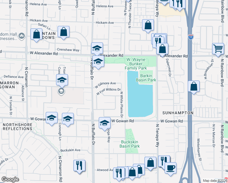 map of restaurants, bars, coffee shops, grocery stores, and more near 7417 West Fort Wilkins Drive in Las Vegas