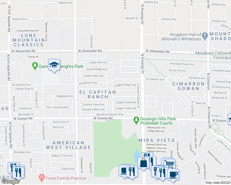 map of restaurants, bars, coffee shops, grocery stores, and more near 8633 Copper Mountain Avenue in Las Vegas