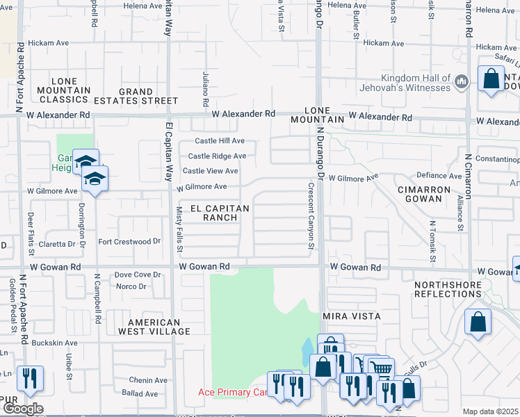 map of restaurants, bars, coffee shops, grocery stores, and more near 8633 Copper Mountain Avenue in Las Vegas