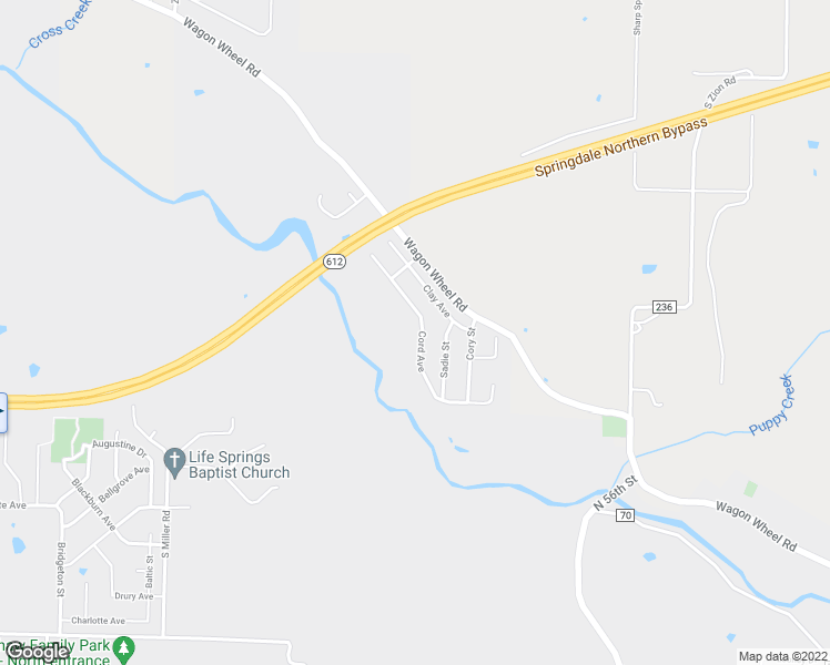 map of restaurants, bars, coffee shops, grocery stores, and more near 6103 Cord Avenue in Springdale
