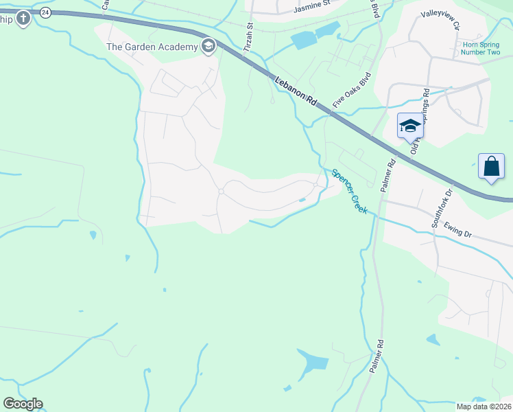 map of restaurants, bars, coffee shops, grocery stores, and more near 2027 Hedgelawn Drive in Lebanon