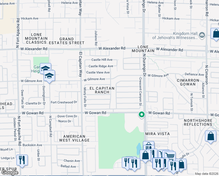 map of restaurants, bars, coffee shops, grocery stores, and more near 8700 Country Pines Avenue in Las Vegas