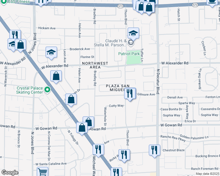 map of restaurants, bars, coffee shops, grocery stores, and more near 5204 Copper River Avenue in Las Vegas