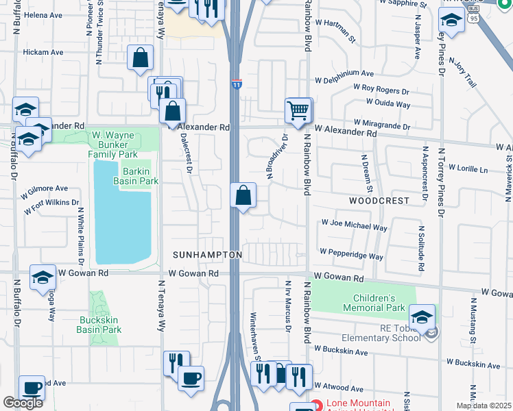 map of restaurants, bars, coffee shops, grocery stores, and more near 6921 West Senton Avenue in Las Vegas