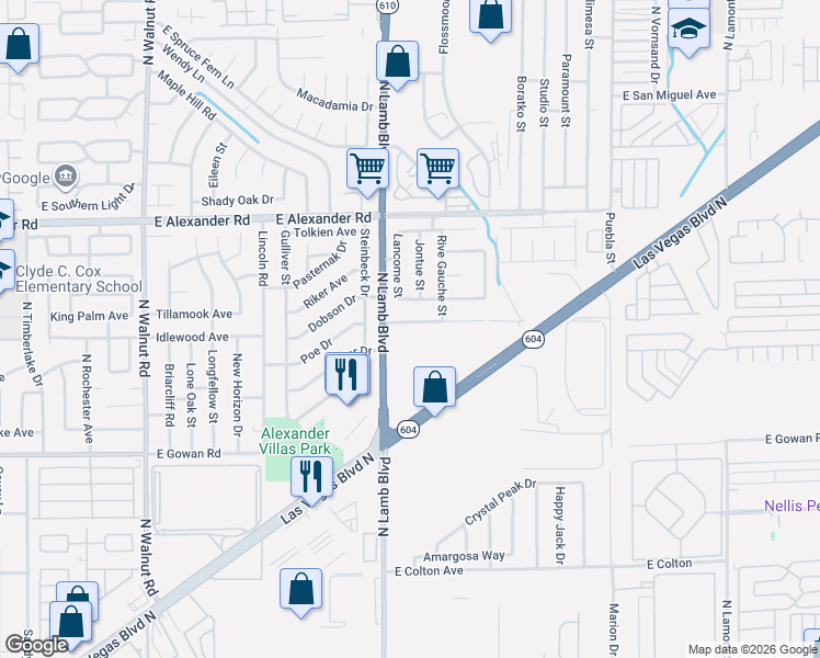 map of restaurants, bars, coffee shops, grocery stores, and more near 4372 Faberge Avenue in Las Vegas