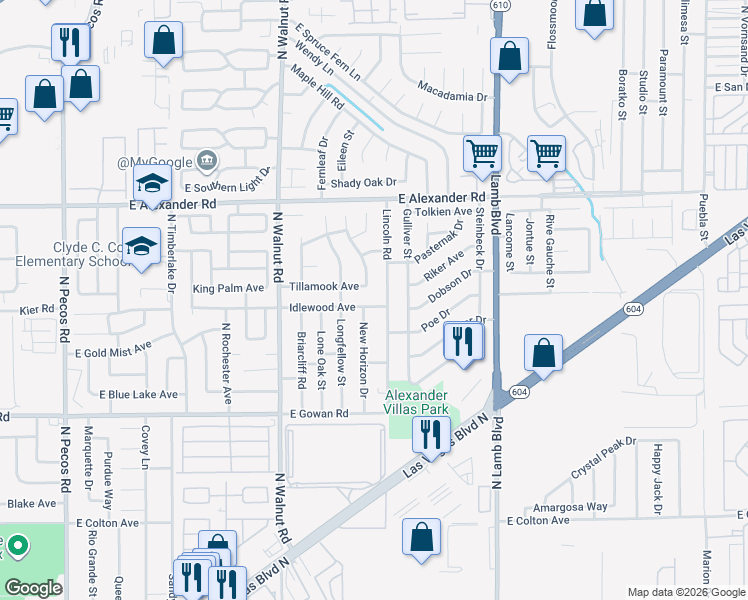 map of restaurants, bars, coffee shops, grocery stores, and more near 4137 Tillamook Avenue in Las Vegas