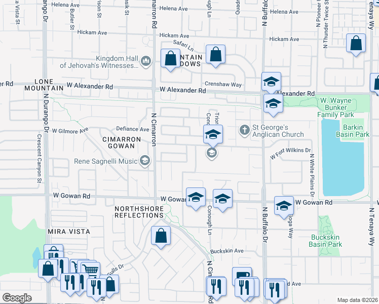 map of restaurants, bars, coffee shops, grocery stores, and more near 7901 West Gilmore Avenue in Las Vegas