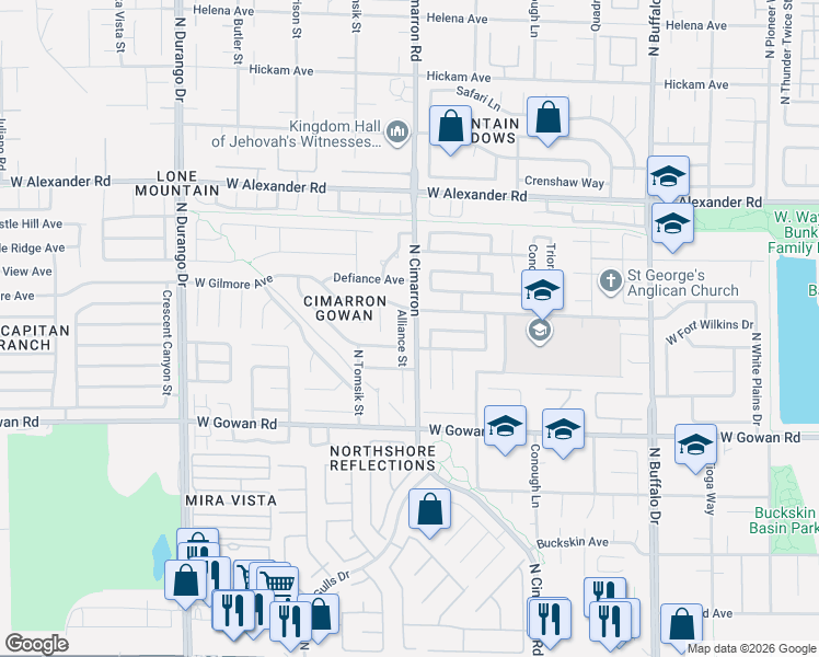 map of restaurants, bars, coffee shops, grocery stores, and more near 3757 Alliance Street in Las Vegas