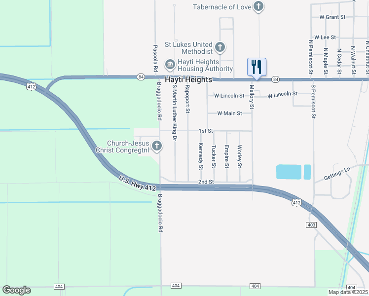 map of restaurants, bars, coffee shops, grocery stores, and more near 461 South Martin Luther King Drive in Hayti Heights