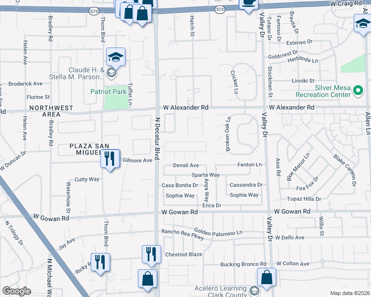 map of restaurants, bars, coffee shops, grocery stores, and more near 4616 Silversword Avenue in North Las Vegas