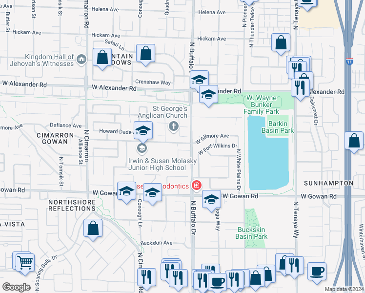 map of restaurants, bars, coffee shops, grocery stores, and more near 7624 Rory Court in Las Vegas