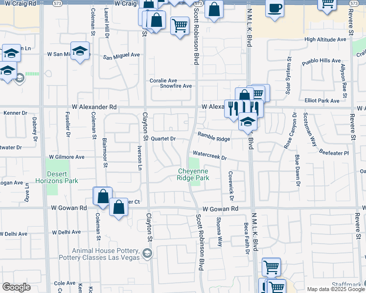map of restaurants, bars, coffee shops, grocery stores, and more near 3846 Chopin Court in North Las Vegas