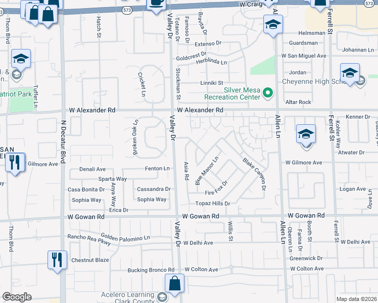 map of restaurants, bars, coffee shops, grocery stores, and more near 3834 Asia Road in North Las Vegas