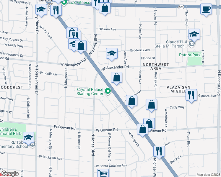 map of restaurants, bars, coffee shops, grocery stores, and more near 3941 North Rancho Drive in Las Vegas