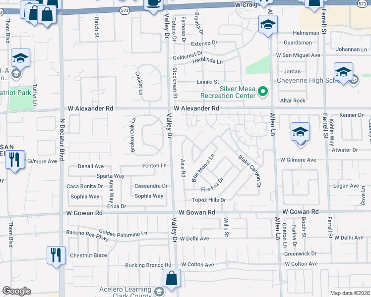 map of restaurants, bars, coffee shops, grocery stores, and more near 3834 Asia Road in North Las Vegas