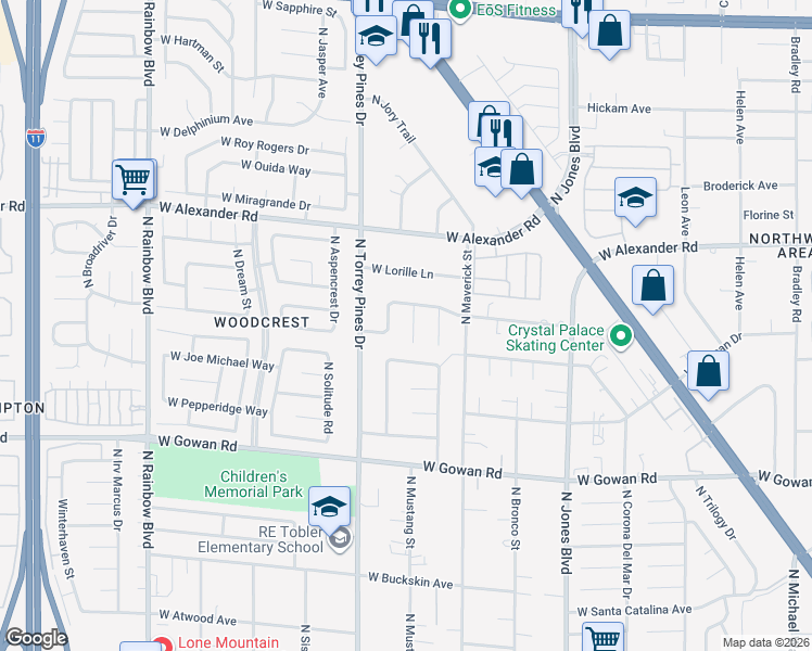 map of restaurants, bars, coffee shops, grocery stores, and more near 3812 North Old Orchard Court in Las Vegas