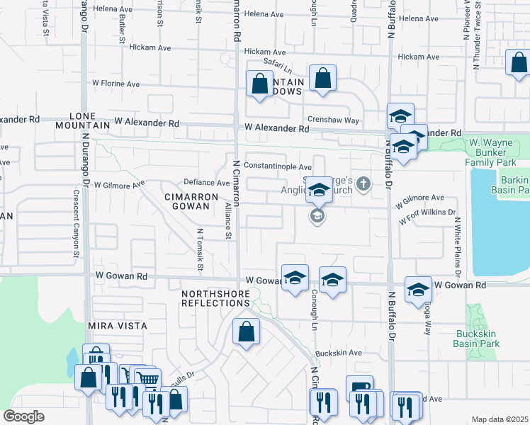 map of restaurants, bars, coffee shops, grocery stores, and more near 7901 West Gilmore Avenue in Las Vegas
