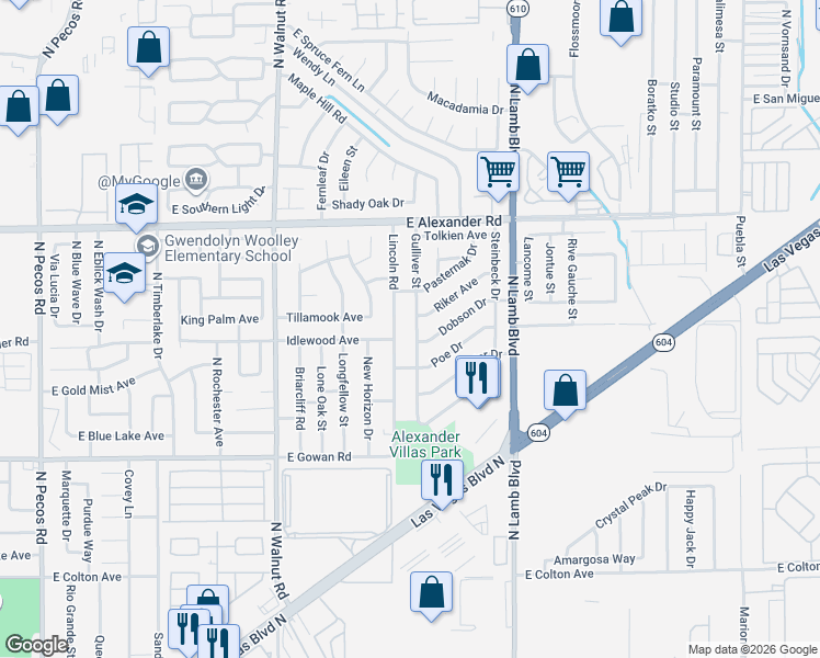 map of restaurants, bars, coffee shops, grocery stores, and more near 3824 Lincoln Road in Las Vegas