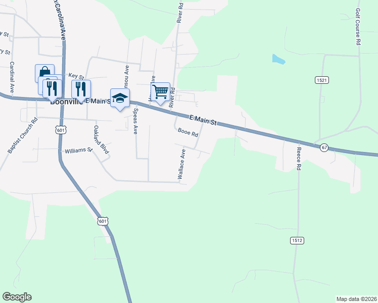 map of restaurants, bars, coffee shops, grocery stores, and more near 2014 Kerr Drive in Boonville
