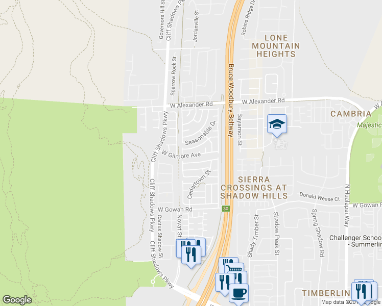 map of restaurants, bars, coffee shops, grocery stores, and more near 10626 West Gilmore Avenue in Las Vegas