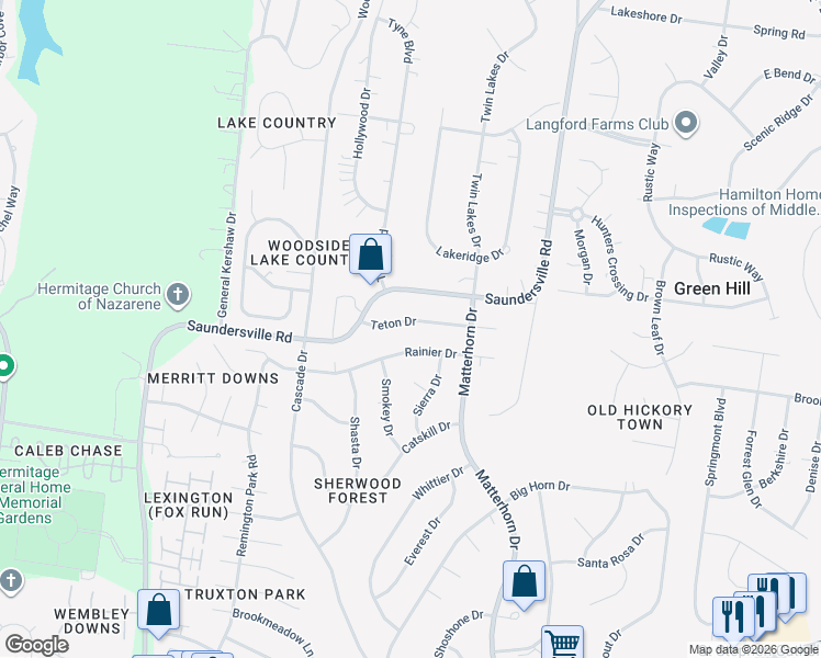 map of restaurants, bars, coffee shops, grocery stores, and more near 4921 Teton Drive in Green Hill