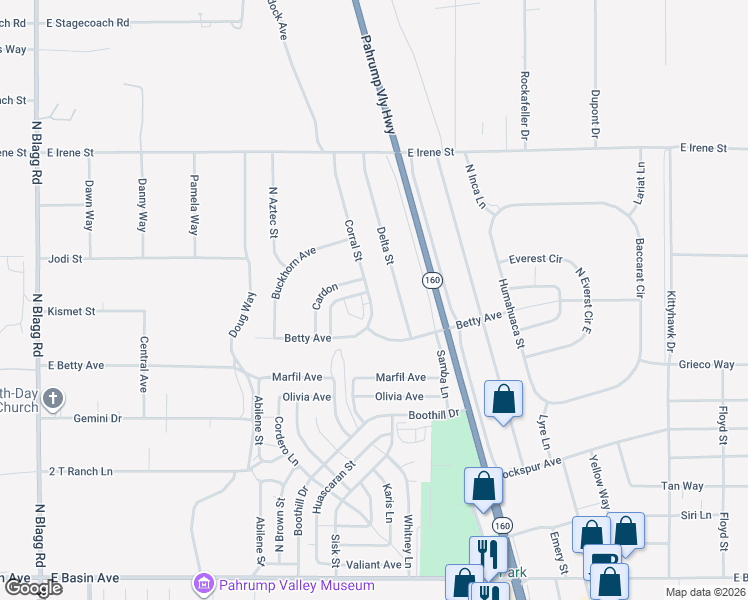 map of restaurants, bars, coffee shops, grocery stores, and more near 651 Corral Street in Pahrump
