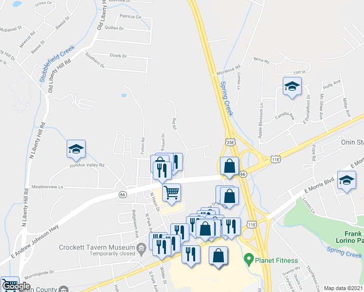 map of restaurants, bars, coffee shops, grocery stores, and more near 687 Bell Road in Morristown