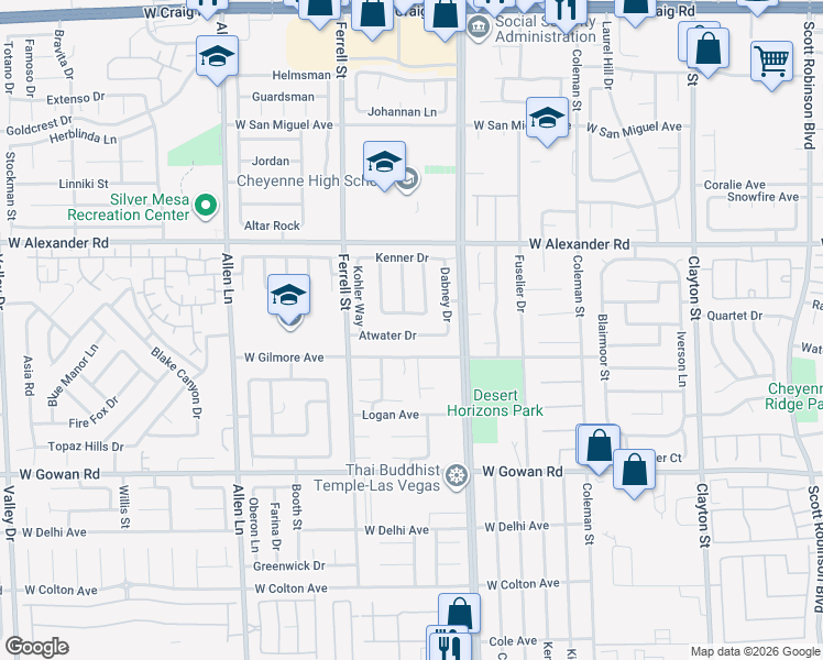 map of restaurants, bars, coffee shops, grocery stores, and more near 3017 Milton Place in North Las Vegas