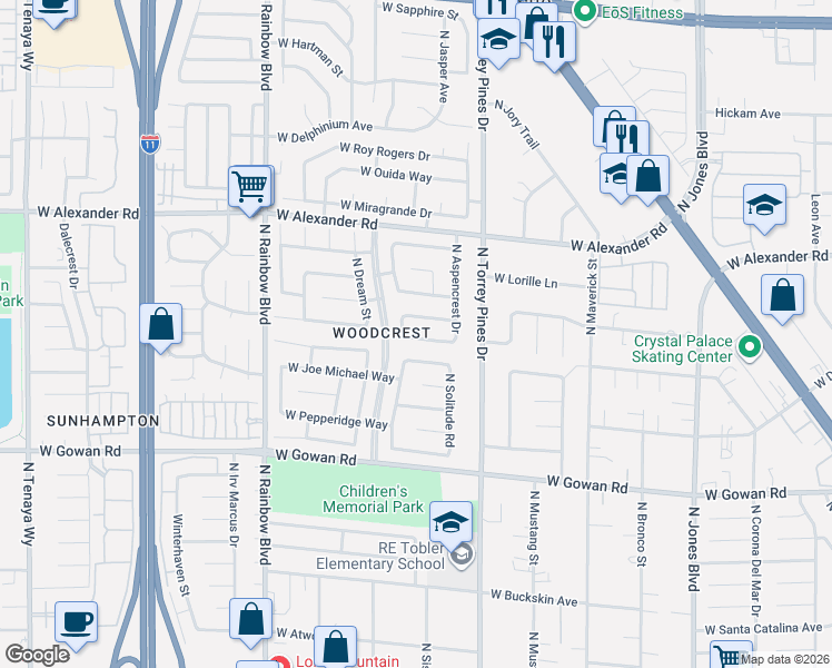 map of restaurants, bars, coffee shops, grocery stores, and more near 6425 West Vinecrest Avenue in Las Vegas