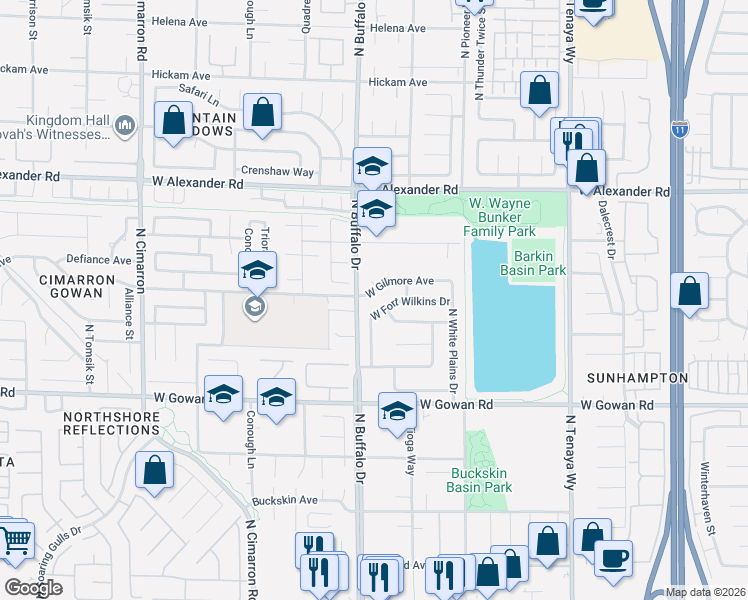 map of restaurants, bars, coffee shops, grocery stores, and more near 3801 North Bessemer Court in Las Vegas