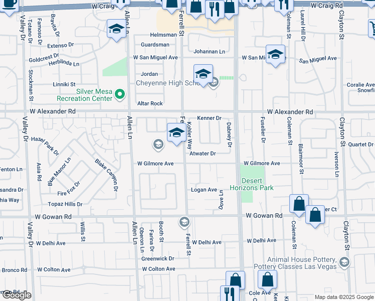 map of restaurants, bars, coffee shops, grocery stores, and more near 3823 Kohler Way in North Las Vegas