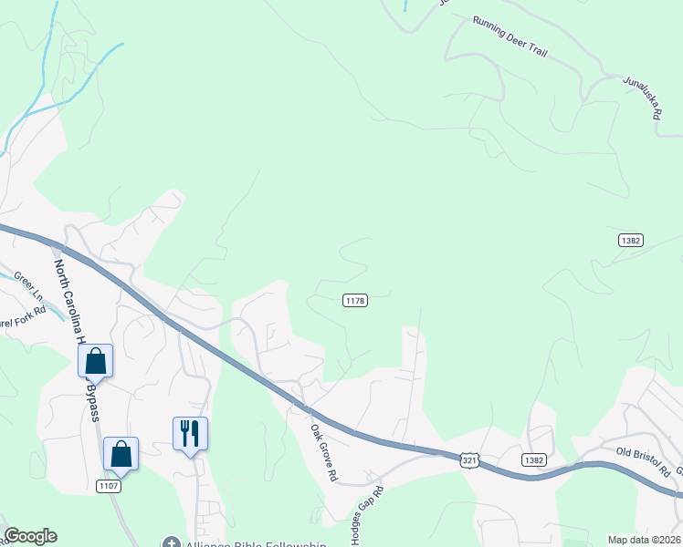 map of restaurants, bars, coffee shops, grocery stores, and more near 267 Maple Ridge Drive in Boone