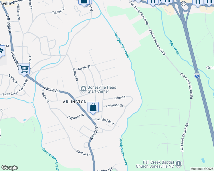 map of restaurants, bars, coffee shops, grocery stores, and more near 110 South Arlington Avenue in Jonesville