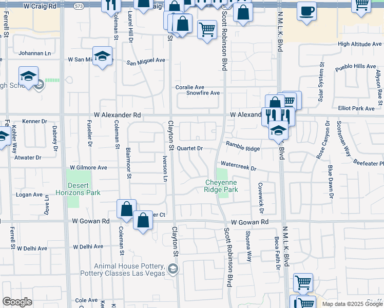 map of restaurants, bars, coffee shops, grocery stores, and more near 3848 Intermezzo Way in North Las Vegas