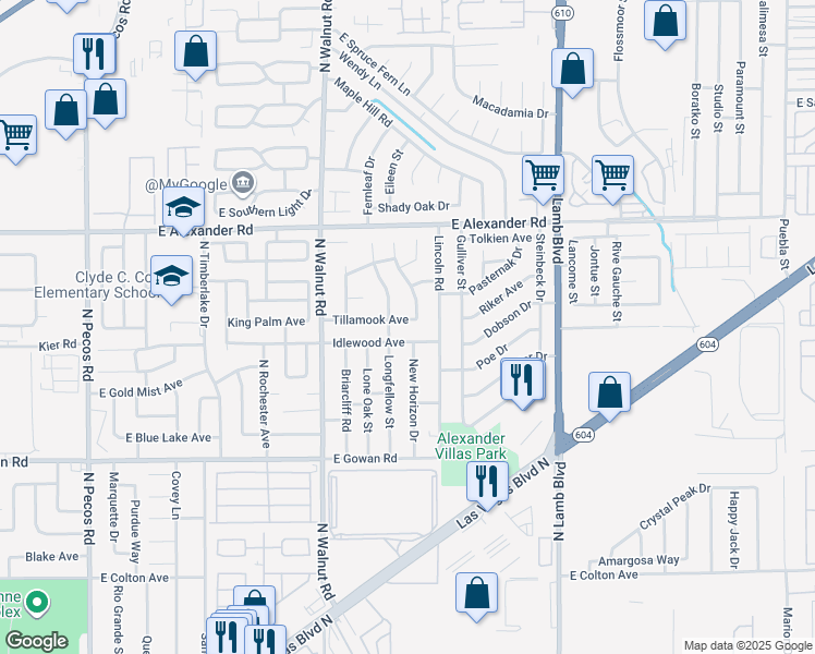 map of restaurants, bars, coffee shops, grocery stores, and more near 4137 Tillamook Avenue in Las Vegas