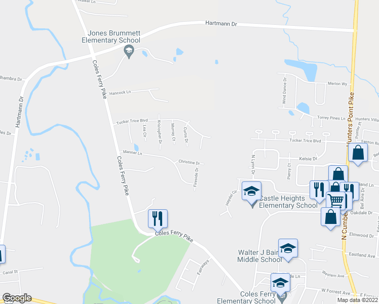 map of restaurants, bars, coffee shops, grocery stores, and more near 1211 Curtis Drive in Lebanon