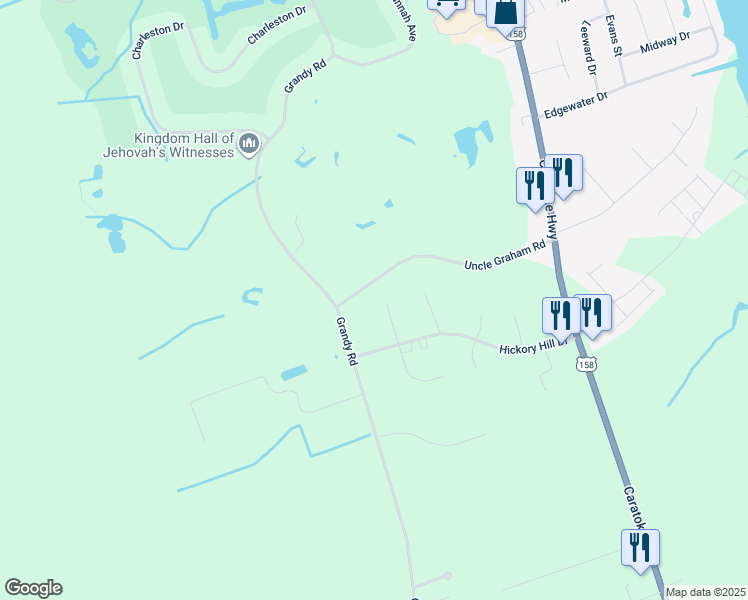 map of restaurants, bars, coffee shops, grocery stores, and more near 107 Branch Court in Grandy