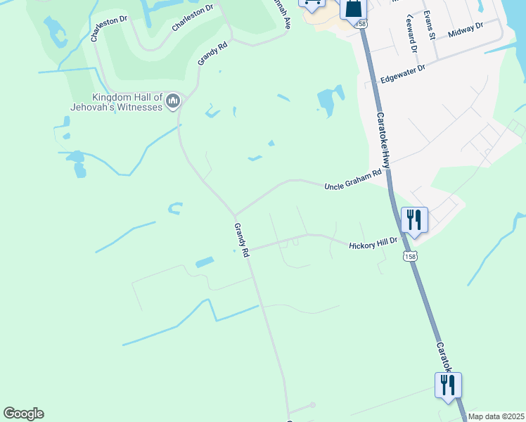 map of restaurants, bars, coffee shops, grocery stores, and more near 107 Branch Court in Grandy