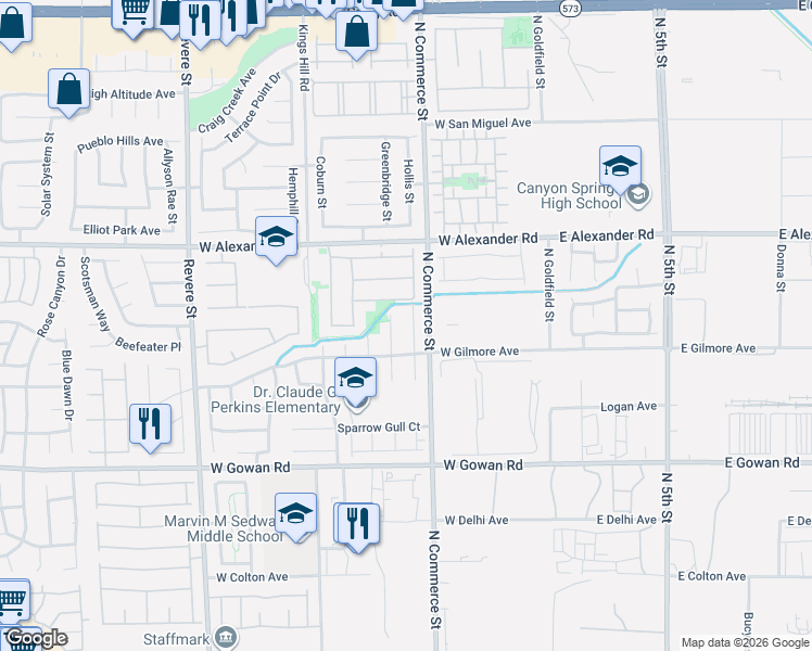 map of restaurants, bars, coffee shops, grocery stores, and more near 3834 Sorrowing Sparrow Court in North Las Vegas
