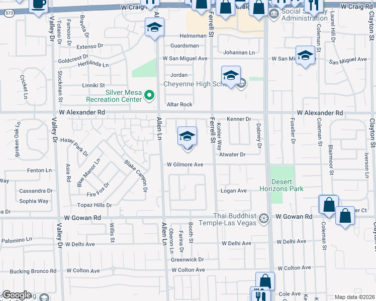 map of restaurants, bars, coffee shops, grocery stores, and more near 3500 West Gilmore Avenue in North Las Vegas