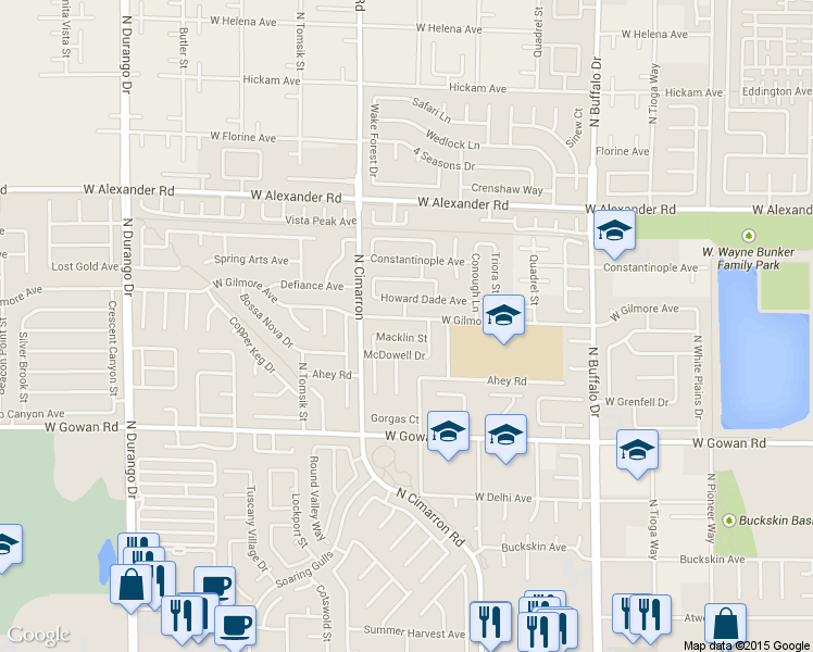 map of restaurants, bars, coffee shops, grocery stores, and more near 7901 West Gilmore Avenue in Las Vegas
