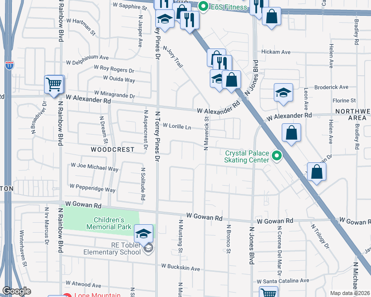 map of restaurants, bars, coffee shops, grocery stores, and more near 3812 North Old Orchard Court in Las Vegas