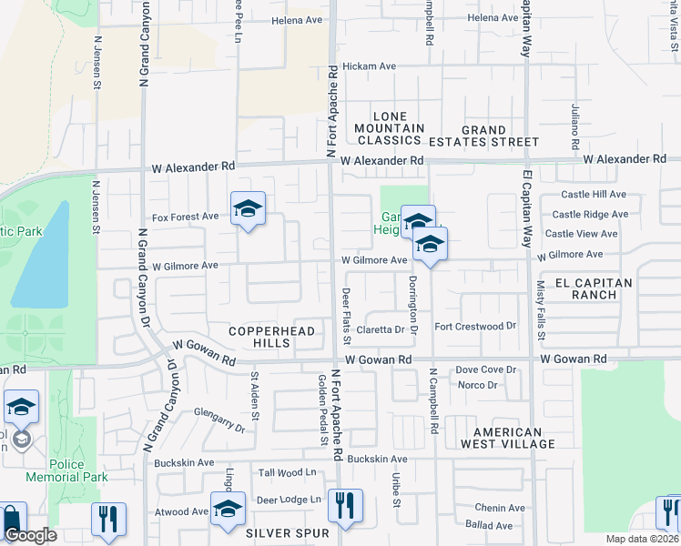 map of restaurants, bars, coffee shops, grocery stores, and more near 3733 Deer Flats Street in Las Vegas