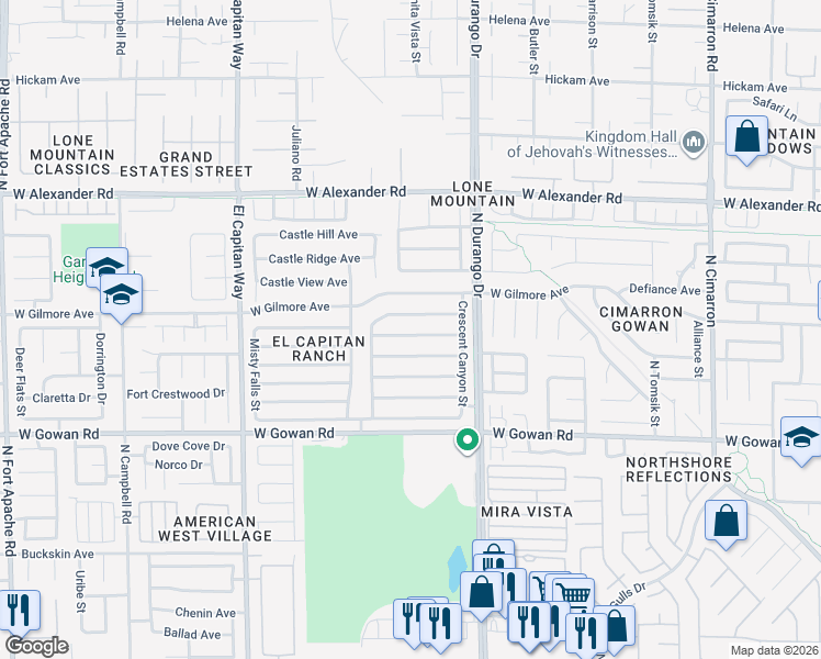 map of restaurants, bars, coffee shops, grocery stores, and more near 8608 Copper Mountain Avenue in Las Vegas