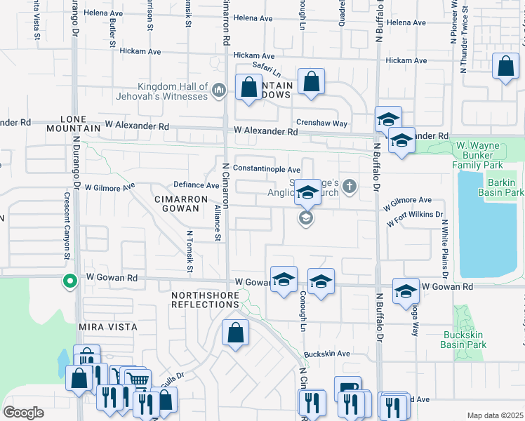 map of restaurants, bars, coffee shops, grocery stores, and more near 7909 West Gilmore Avenue in Las Vegas