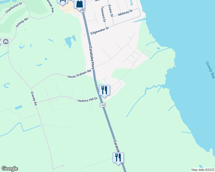 map of restaurants, bars, coffee shops, grocery stores, and more near 101 N Compass Dr in Grandy