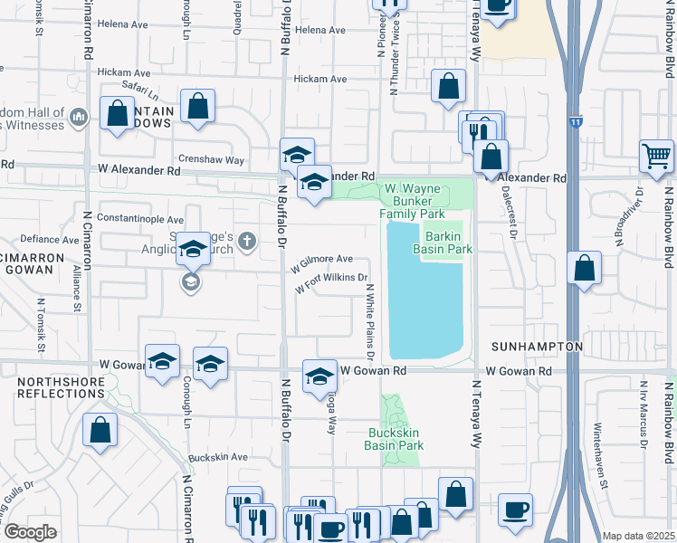 map of restaurants, bars, coffee shops, grocery stores, and more near 7424 West Fort Wilkins Drive in Las Vegas