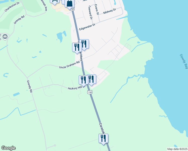 map of restaurants, bars, coffee shops, grocery stores, and more near 101 N Compass Dr in Grandy