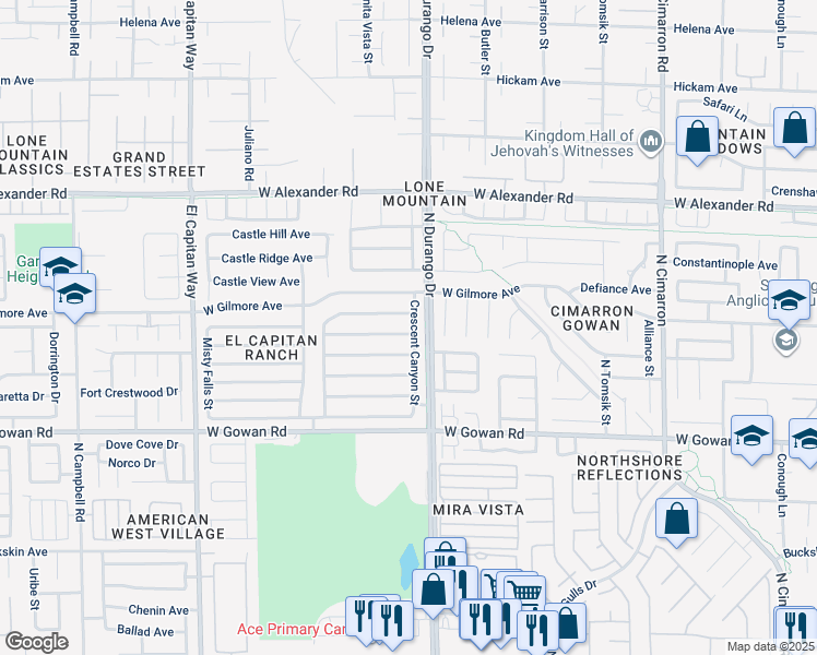 map of restaurants, bars, coffee shops, grocery stores, and more near 8500 Copper Mountain Avenue in Las Vegas
