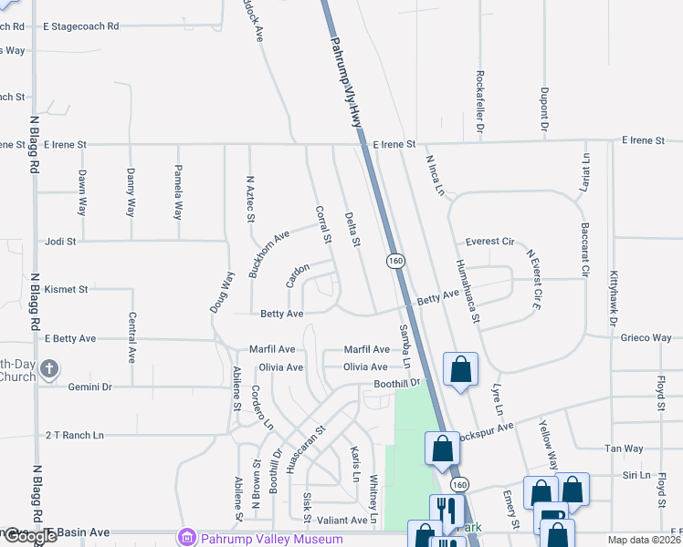 map of restaurants, bars, coffee shops, grocery stores, and more near 671 Corral Street in Pahrump